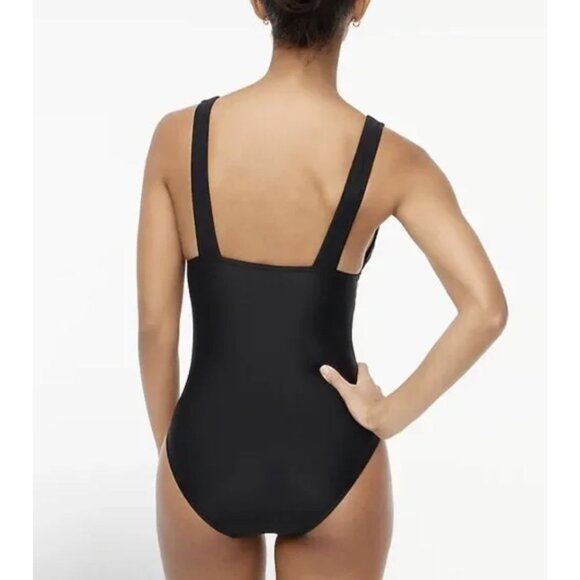 J. CREW FACTORY V-neck ruched one-piece swimsuit Black NWT - Picture 2 of 7